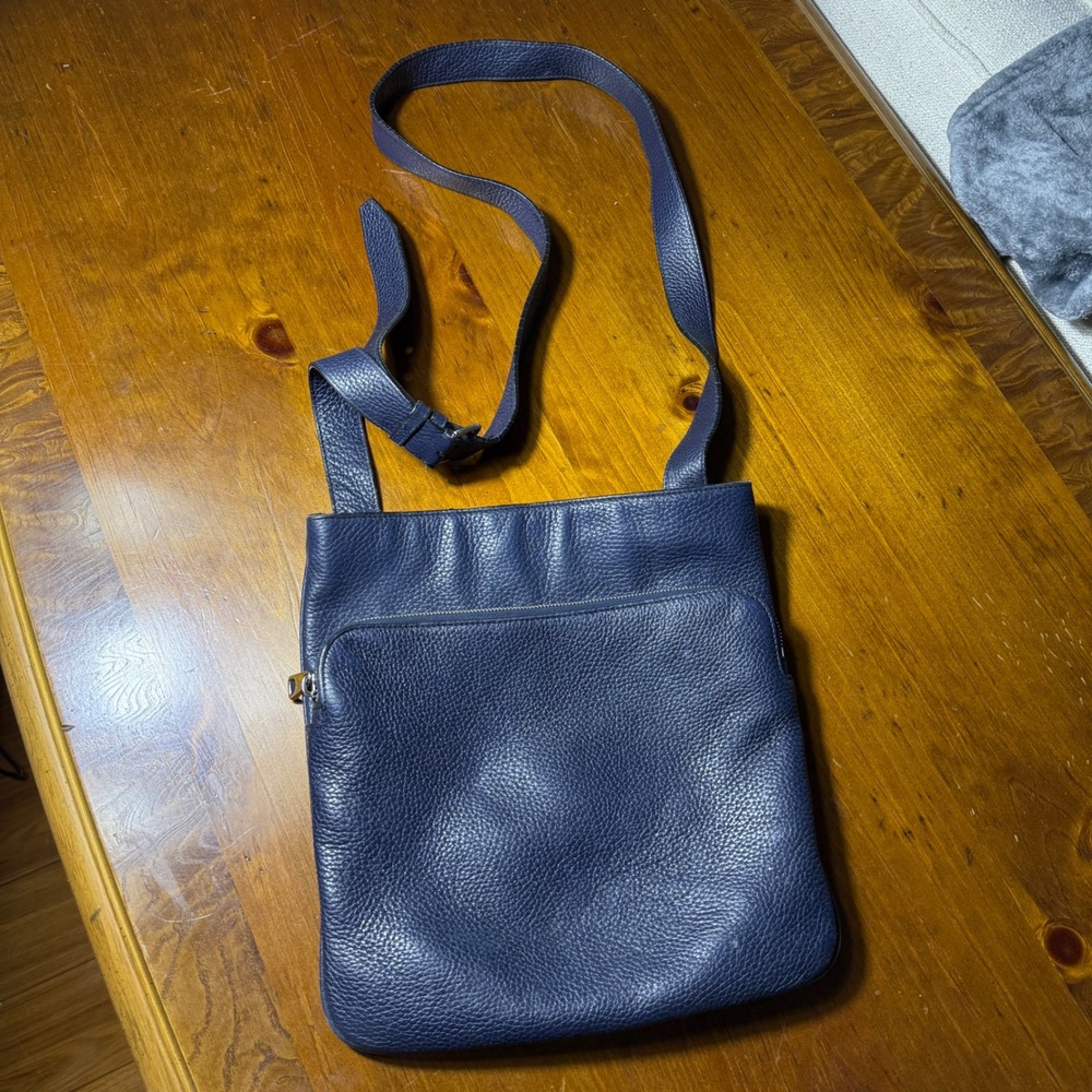 Navy Blue Pebbled Crossbody Shoulder Bag Adjustable Strap Zip Pocket 11x11.5